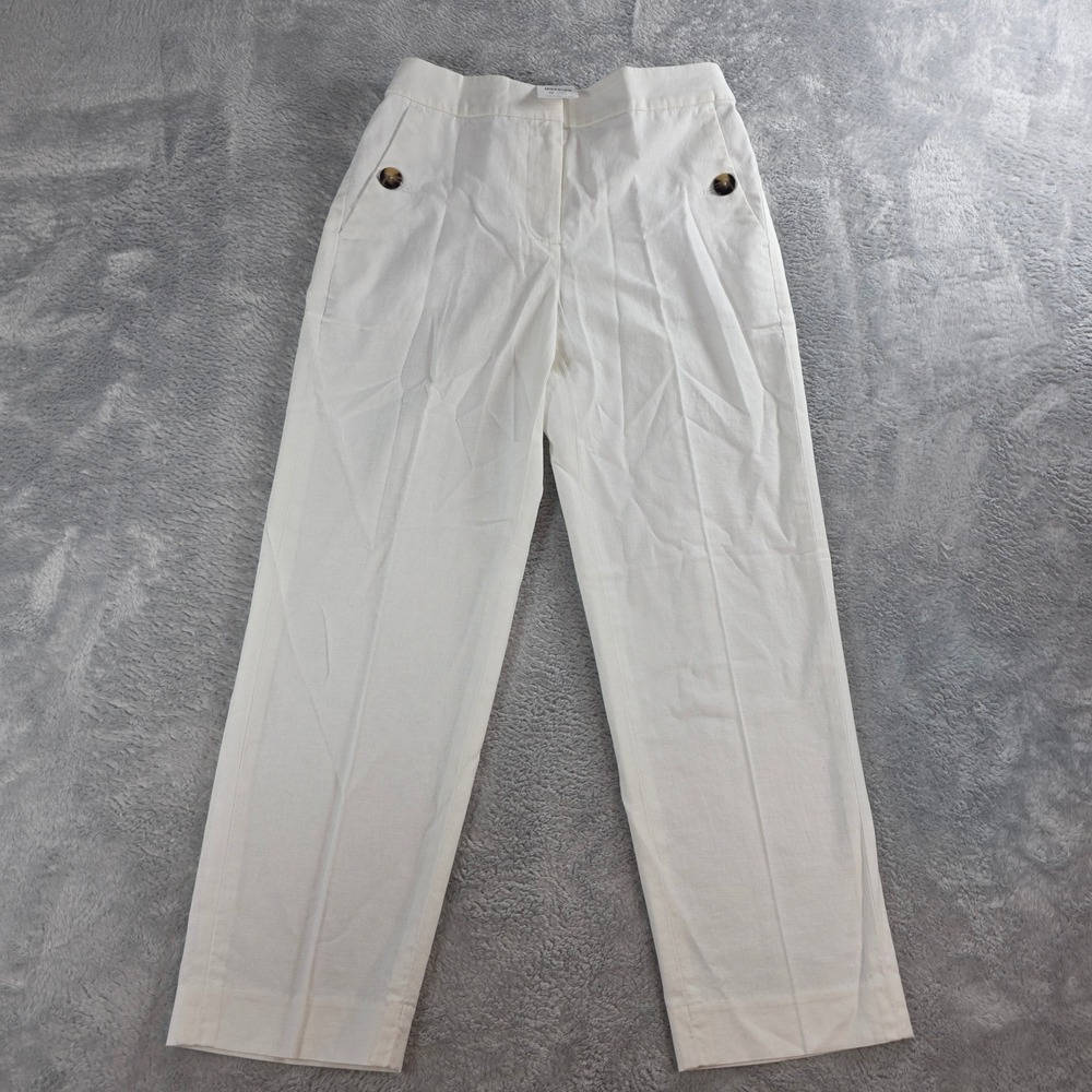 J.Crew Womens 2 Petite White Linen Cotton Blend Sailor Pants BO903 Straight Leg